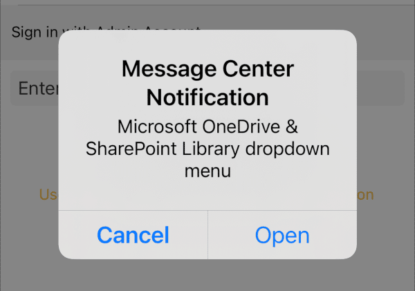 Microsoft Message Center Notifications Going Haywire: Microsoft OneDrive & SharePoint Library Dropdown Menu