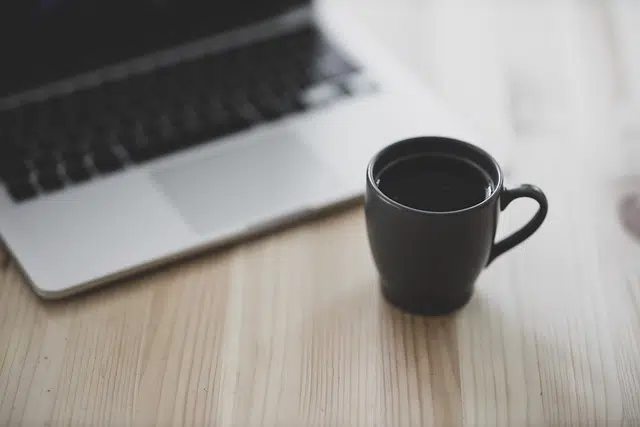 coffee, laptop, work